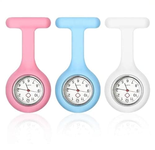 Image of Oryzium 3 Pcs Nurse Watch,Pocket Nurses Fob Watch with Pin/Clip,Silicone Brooch Watches for Medical Health Care,Easy for Nurses Doctors Paramedic to Carry (3 Colors with Label)