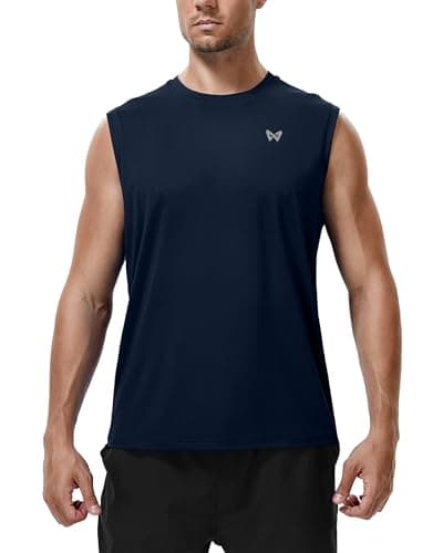 Image of ZovioBox Mens Sports Vest Sleeveless T-Shirts, UPF 30+ UV Protection Quick Dry Breathable, Athletic Tank Tops for Fitness Running Basketball Navy Blue
