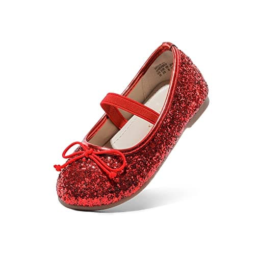 Image of DREAM PAIRS Girls Flat Shoes Glitter Bow Party Wedding Flower Sparkly Ballet Flats,RED Size 5 UK Child