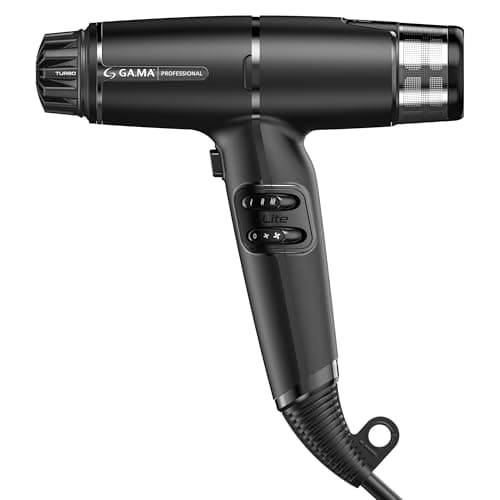 Image of Gama Italy Professional Hair Dryer iQ Lite – Power 1600W, 110,000 RPM – Oxy Active Technology for Shine and Long-Lasting Color – Double Filter – Ultra Lightweight 316g (Black)