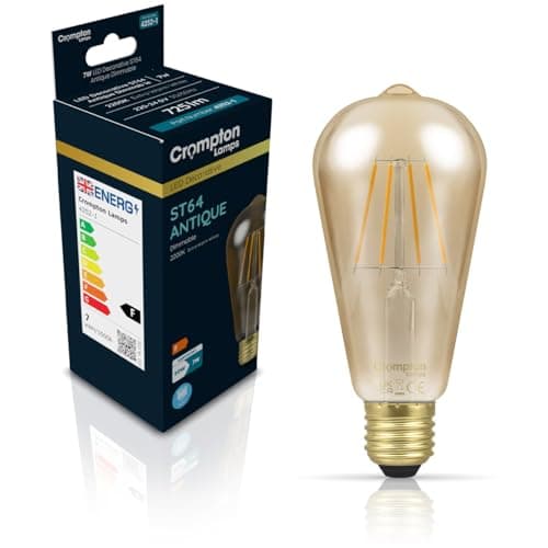 Image of Crompton Lamps Filament ST64 LED Light Bulb ES-E27 | 7W = 50W Equivalent | Extra Warm White 2200K | Energy Efficient | Edison Screw Lightbulb | Long Life 10,000-Hrs | Antique Bronze Glass | Dimmable