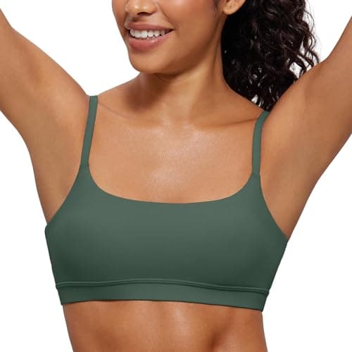 Image of CRZ YOGA Butterluxe Women's Adjustable Straps Sports Bra Padded Scoop Neck Yoga Bras Wireless Workout Crop Top Dark Forest Green 10