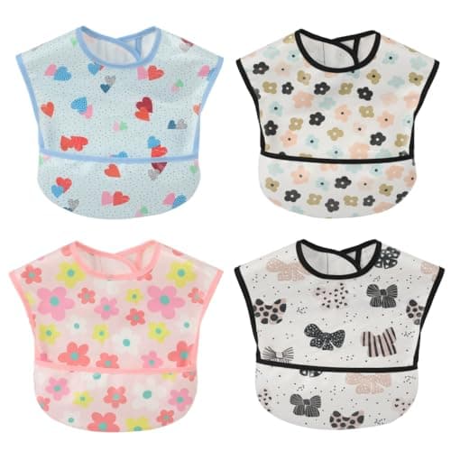 Image of norinori Baby bibs Waterproof Feeding bib - Starter Bib with Catcher Pocket For Todder Infants Washable Soft 4Pac 6-24M