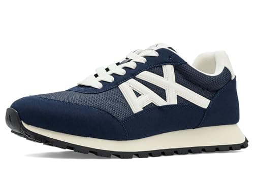Image of Armani Exchange Men's Essential Drop Mesh Details Trainers, Navy Off, 10 UK