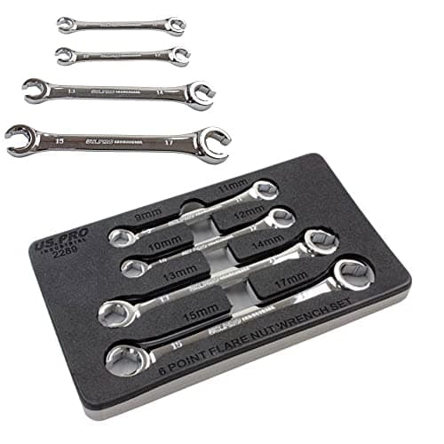 Image of US PRO INDUSTRIAL 4pc Flare Nut Spanner Set Brake Fuel Pipe Wrench 9mm-15mm in Foam Tray