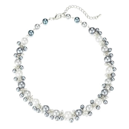 Image of BULINLIN Chunky Pearl Necklaces Statement Pearl Choker Necklaces for Women with Small Pendant Handmade Costume Jewellery Gifts for Mum Mothers Day(Grey)
