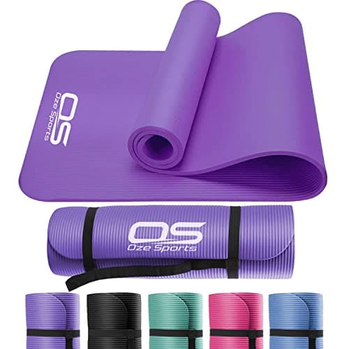 Image of OZE SPORTS Yoga Mat Exercise NBR Fitness foam mat Extra Thick Non-Slip Large Padded High Density ideal for HiiT Pilates gymnastics mats Fitness & Workout with Free Carry Strap (Purple)