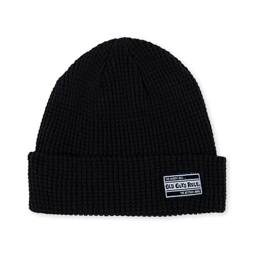 Image of OLD GUYS RULE Waffle Organic Cotton Knit Beanie, Black, One Size, Double Layer, Foldable Hem