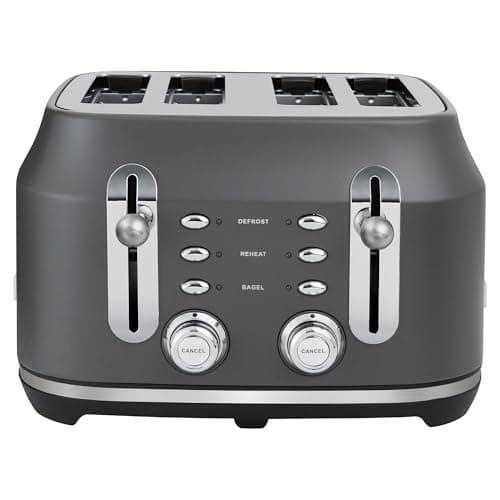 Image of Rangemaster Classic Toaster in Matt Grey with Extra-Wide Slots, 6 Browning Levels, Lift-and-Look Feature, Anti-jam Function, Removable Crumb Tray and 3 Auto-Settings, RMCL4S304GY
