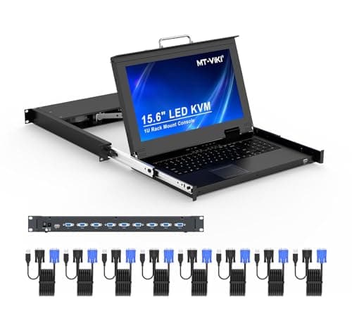 Image of 15.6" LCD KVM Console 8 Port VGA, MT-VIKI 8x1 USB VGA KVM Switch Drawer Rackmount For 1U 19" Rack + 8-pack KVM Cables + UK Power Supply