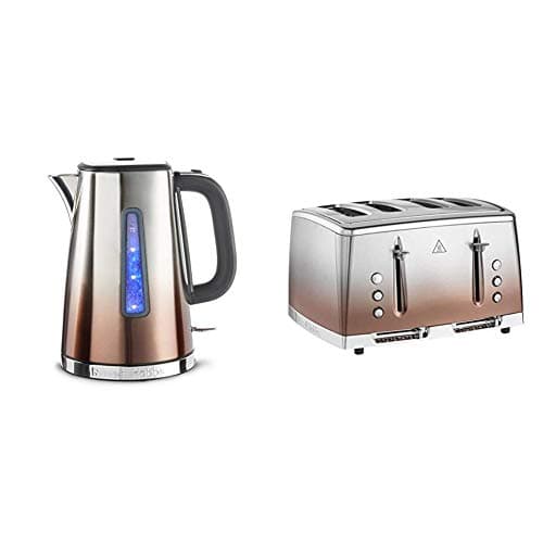 Image of Russell Hobbs 25113 Polished Eclipse Ombre Electric Kettle, Stainless Steel, 3000 W, 1.7 Litre, Copper Sunset with 4 Slice Toaster