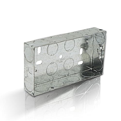 Image of LampStation Metal Back Box | 2 Gang 25mm | Galvanised Steel Pattress Box for Electrical Sockets & Switches | Knockouts, Adjustable Lugs, Brass Earth Terminal | BS 4662 | 1 Pack