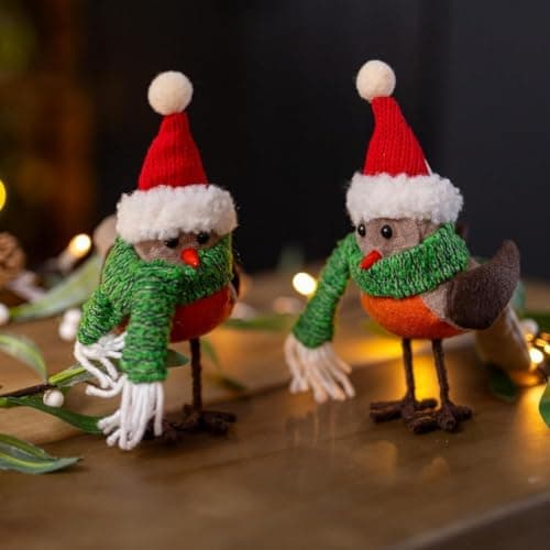 Image of Marco Paul Set of 2 Robin Hanging Ornaments – 18 cm Plush Christmas Tree Decorations – Soft Fabric Robin Xmas Baubles for Tree, Mantel or Window Display – Festive Holiday Home Décor Pendant