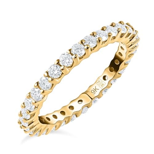 Image of TJC 9ct Yellow Gold Moissanite Eternity Ring for Women Size S Prong Setting