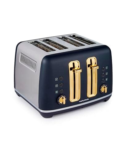 Image of Morphy Richards Accents 4 Slice Toaster, Soft Gold Collection, Variable Browning, Removable Crumb Tray, Cord Storage, Non-slip, 2200W, Navy, 242045, Cream