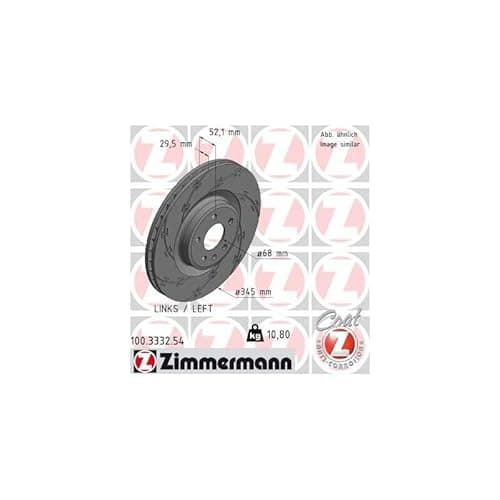 Image of ZIMMERMANN 100.3332.54 Front Left Brake Disc Diameter 345 mm Internally Vented Slotted Compatible with Audi A4 Avant 8K5, B8 8K0615301B 8K0615301E 8K0615301K