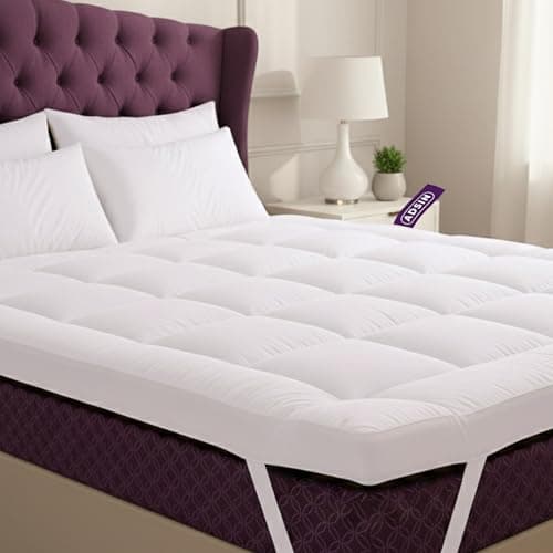 Image of Adsin Luxury Hotel Quality Mattress Topper Double Size–10CM Extra Thick Quilted Mattress Topper for Double Bed, Soft Breathable Anti-Allergy Microfibre Fill for Added Comfort and Support, 135 x 190 cm