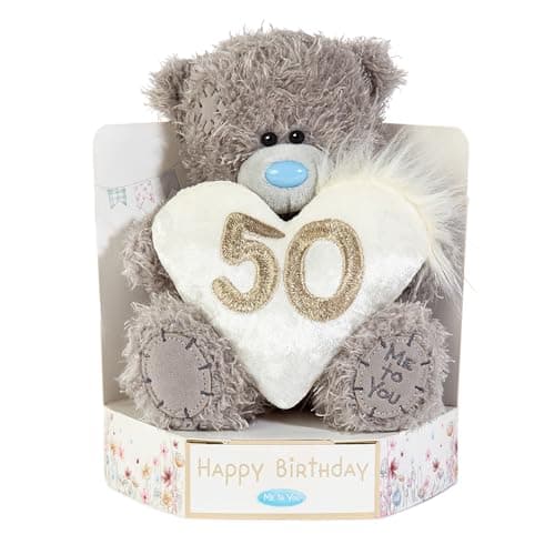 Image of Me To You Tatty Teddy Plush 15cm-High 50th Birthday Bear On Luxury Gift Plinth - Official Collection, Grey