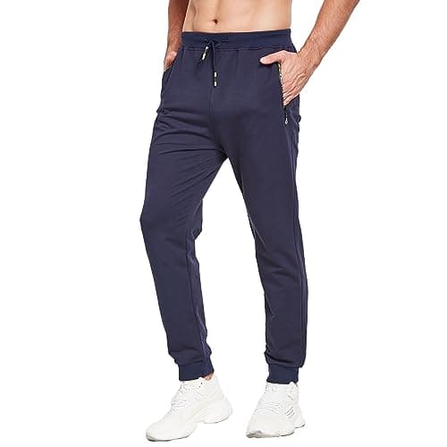 Image of JustSun Mens Joggers Tracksuit Bottoms for Mens Jogging Bottoms Men Gym Casual Sports Running Trousers Training Sweatpants Workout Sportswear Zip Pockets Blue XXL