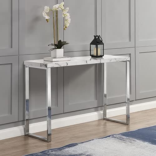 Image of Cherry Tree Furniture BIASCA High Gloss Marble Effect 120cm Console Table with Silver Chrome Legs