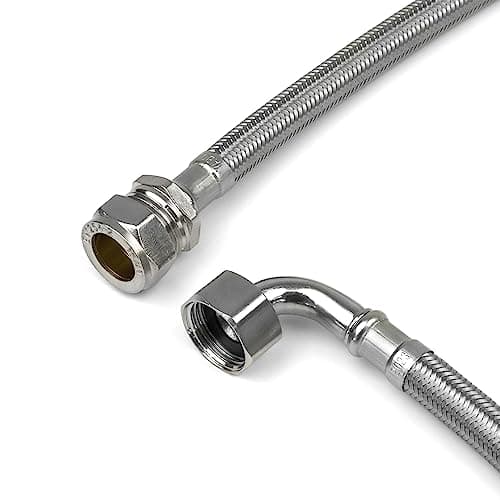 Image of Xcel Home 1x WRAS Approved Elbow (90°) 1/2 x 15mm Compression x 500mm Flexible Pipe Connectors | 2 Sizes - Single Pipe | BSP Elbowed Stainless Steel Braided Flexi Pipes for Boilers, Plumbing