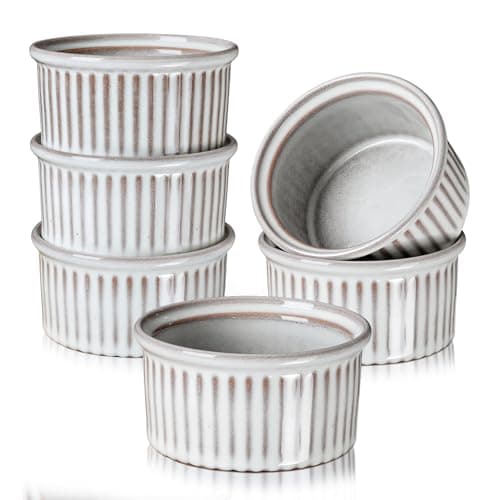 Image of NUTRIUPS 6oz Ceramic Ramekins Set of 6, Vintage Souffle Dishes - Oven Safe Small Baking Bowls for Pudding, Creme Brulee & Custard (Vintage Gray, 6 OZ)