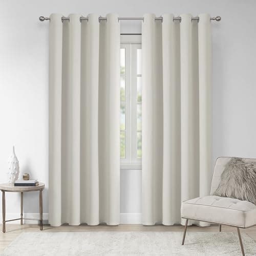 Image of VEHEDE Thermal Insulated Curtains for Living Room, Blackout Bedroom Curtain & Drapes, Soft Eyelet Room Darkening Curtains 72 Inch Drop Pair, W46 x L72 Inch Drop Pair, Light Beige, 2 Panels