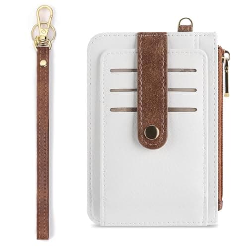 Image of SENDEFN Small Wallet for Women RFID Leather Credit Card Holder Slim Purse Wristlet Keychain Wallet with Zipper Pocket(Whtie Brown)
