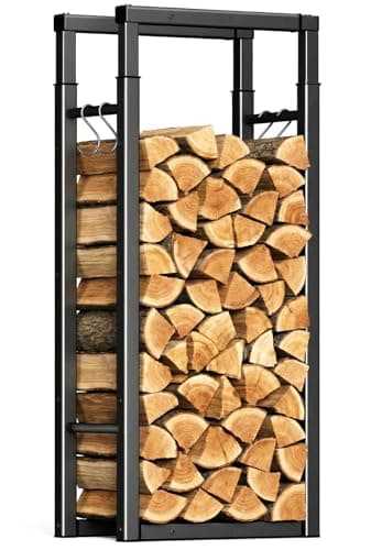 Image of VOUNOT® Log Store Firewood Storage Rack with 9 Adjustable Size, Metal Wood Holder Heavy Duty Retractable Log Stand for Indoor and Outdoor Firewood Storage, Black