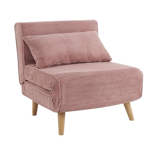 Image of Home Detail Kendal Pink Cord Modern Velvet Single Chair Sofa Bed with Fold Out Sleeping Area