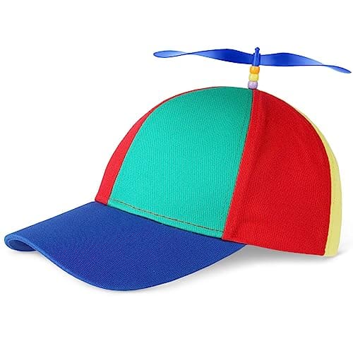 Image of Aomig Propeller Hat - Adults Funny Helicopter Baseball Cap, Colorful Patchwork Rainbow Summer Sun Protection Hat for Outdoor Fancy Dress Party Gifts