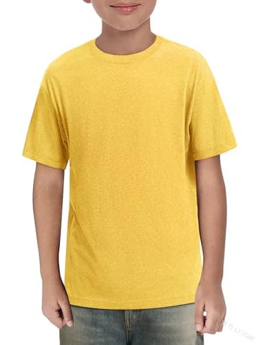Image of Haloumoning Boys' T-Shirt Summer Short-Sleeved Tops Children's Round Neck Plain Lightweight Shirts Casual Sports Basic Tops 5-14 Years, Yellow, 11-12 Years