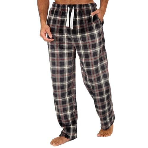 Image of INSIGNIA Mens Fleece Check Pyjamas Lounge Pants Bottoms (New Grey Check, M)