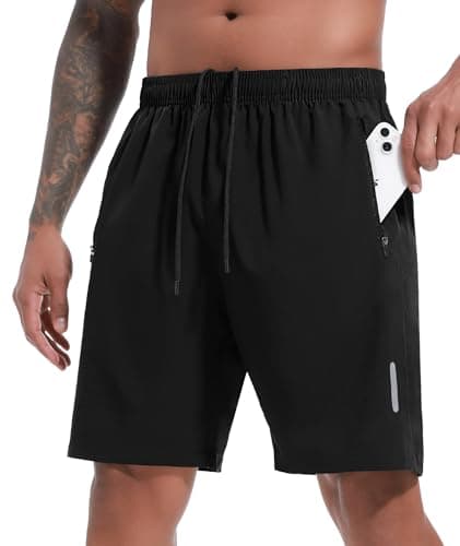 Image of SIHOHAN Mens Gym Shorts Quick Dry Sports Shorts 7 Inch Running Athletic Lightweight Workout Short with Zipper Pockets (Black, L)