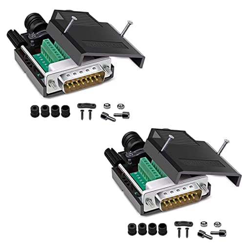 Image of PENGLIN 2PCS DB15 Solderless Male RS232 D-SUB Serial Adapters, 16mm thinner 15 Pin Solderfree Breakout Board Connector with Case Accessories