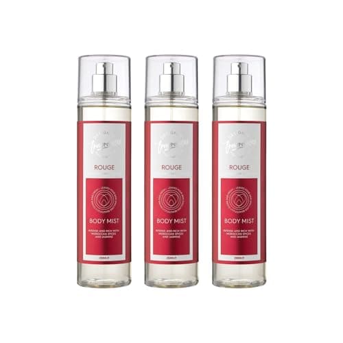 Image of Designer Fragrances 3 Pack Rouge Bundle - Women's Feminine Body Mist Spray Bottles - For Silky Soft, Beautifully Smelling Divine & Fresh Skin, Revitalizing, Hydrating - Great Gifts - 250ml