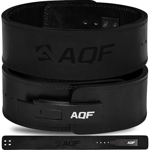 Image of AQF Leather Weight Lifting Belt - IPL and USPA Approved Powerlifting Belt Back Support - 4” Wide x 10mm Thick Lever Buckle Cowhide Leather Deadlifting Training Bodybuilding Belt (Full Black, L)