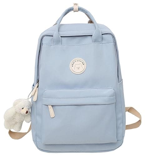 Image of TIAASTAP Aesthetic Backpack School Bags for Girls Kawaii School Backpack with Cute Pendant Preppy School Bag for Kids Boys Teenage Primary Secondary Middle School (Blue)