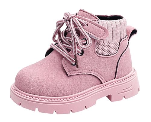 Image of NEAWEALY Boys Girls Ankle Boots School Boots PU High Top Shoes Winter Snow Shoes 6 Pink UK