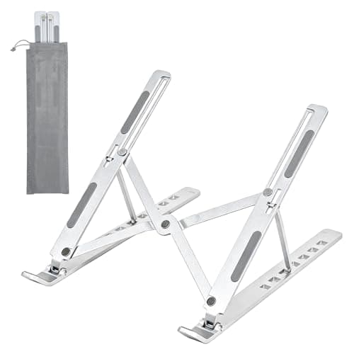 Image of Marte Vanci Laptop Stand for Desk, Portable Computer Riser with 7 Adjustable Angles, Foldable Notebook Holder Ergonomic Ventilated Cooling Aluminum Computer Stand for Laptops Tablets up to 18” Silver