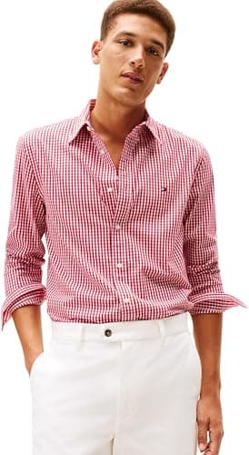 Image of Tommy Hilfiger Men Flex POPLIN Big Gingham RF Shirt MW0MW41713 L/S Shirt, RED, L