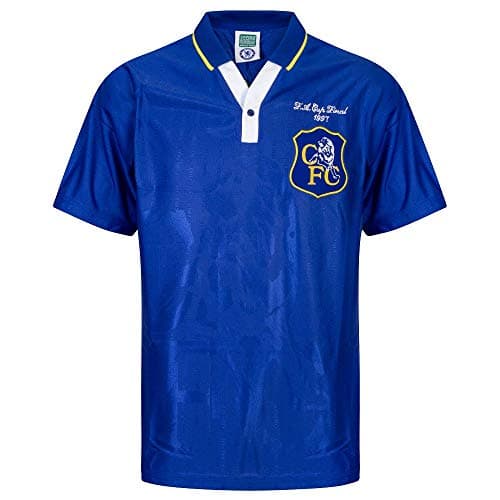 Image of Chelsea 1997 FA Cup Final Retro Football Shirt Blue Medium Polyester