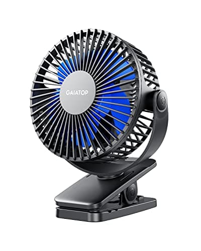 Image of gaiatop Portable Clip on Fan Battery Operated, Small Powerful USB Desk Fan, 3 Speed Quiet Rechargeable Mini Table Fan, 360° Rotate Personal Cooling Fan for Home Office Stroller Camping Black Blue
