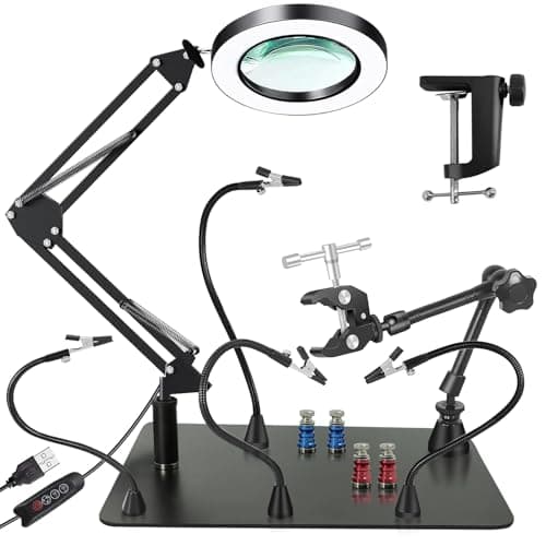 Image of Magnetic Helping Hands Soldering Station, 10X LED Magnifying Lamp, Magnifying Glass with Light and Stand, 360 Hot Air Gun Holder, 4 Magnetic Third Hand Soldering Tool &PCB Holder for Soldering Station