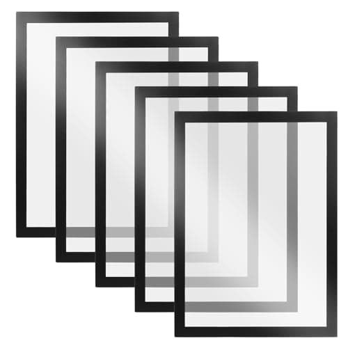 Image of 5 Pcs A4 Magnetic Frames, Magnetic Picture Frames Display Frame, Black Adhesive Peel and Stick Picture Framess, for Documents Notices Photo Pictures