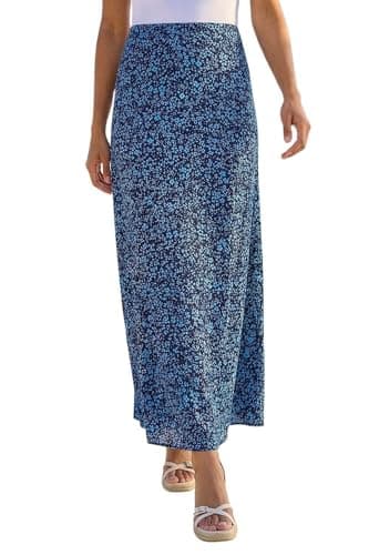 Image of Roman Jersey Skirt for Women UK - Ladies Midi Maxi Floral Animal Print Autumn Winter Swing Smart Casual Office Cocktail Party Going Out Evening Holiday Cruise - Blue & Navy - Size 12