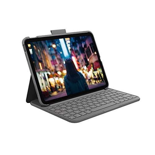 Image of Logitech Slim Folio Keyboard Case for iPad (10th gen & A16) with Integrated Bluetooth Wireless Keyboard, QWERTY UK English Layout - Graphite