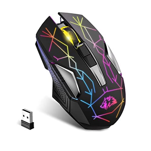 Image of KUIYN X18 Wireless Gaming Mouse 2.4G, Rechargable-XG502, 600mAh Ultra-Long Life, 7 RGB Light, 2400 DPI, Intelligent Power Saving, Silent Click, USB Receiver, Optical, for PC/Mac/PS4/XBOX (Star Black)