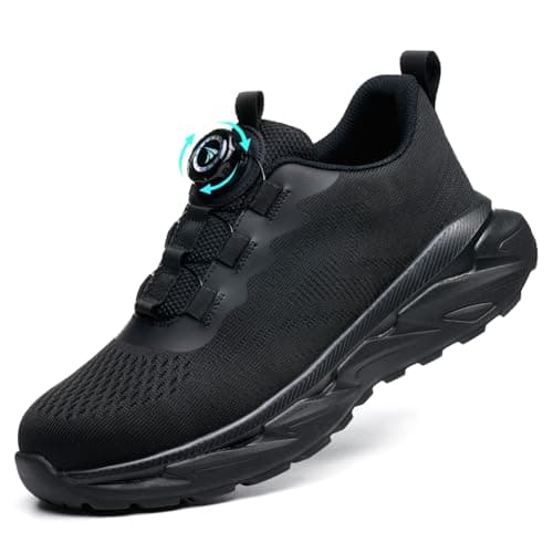Image of BAGHUY Steel Toe Cap Trainers Work Safety Trainers Mens Womens Lightweight Safety Shoes Comfortable Industrial Work Boots Steel Toe Cap Shoes with Swivel Buckle Shoelaces,Black,UK 6
