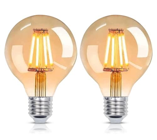 Image of YUNRRD Vintage Light Bulb E27 Screw LED Edison Bulb,4W(40W Equilavent) G80 E27 Edison Screw Light Bulbs,Warm White 2700K ES LED Filament Bulbs,Antique Style Retro Amber Glass,400LM,Pack of 2